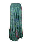 Womens Pine Green Floral Beach Maxi Skirt Tiered Ruffle Boho Skirt ML