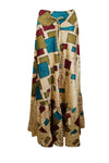 Womens Beige Box Print Beach Maxi Skirt Tiered Ruffle Boho Skirt ML