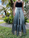 Womens Stone Blue Beach Maxi Skirt Tiered Ruffle Boho Skirt ML