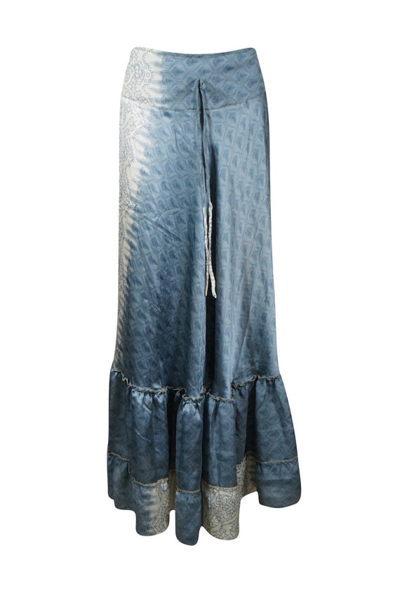 Womens Stone Blue Beach Maxi Skirt Tiered Ruffle Boho Skirt ML