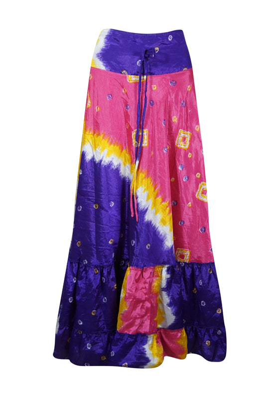 Skirts for Women Purple Pink Beach Maxi Skirt Patchwork Boho Skirt Dress M/L