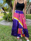 Summer Purple Pink Beach Maxi Skirt Patchwork Boho Skirt Dress M/L