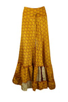 Womens Gold Yellow Floral Beach Maxi Skirt Tiered Ruffle Boho Skirt ML