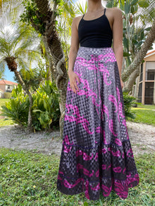  Summer Gray Pink Beach Maxi Skirt Patchwork Boho Skirt Dress M/L