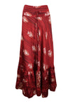 Maxi Skirts for Women Rose Red Floral Beach Skirt Tiered Ruffle Boho Skirt ML