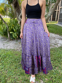  Maxi Skirts for Women Purple Floral Skirt Tiered Flowy Skirt ML