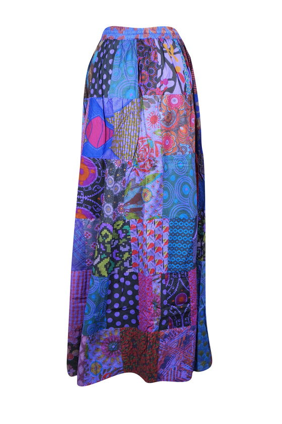 Boho Chic Blue & Purple Floral Patchwork Maxi Skirt – Handmade & Free-Spirited S/M/L