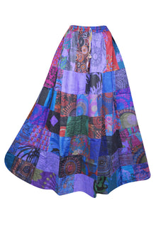  Blue & Purple Floral Patchwork Boho Maxi Skirt – Handmade & Free-Spirited S/M/L