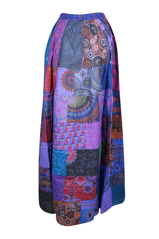 Blue & Purple Floral Patchwork Boho Maxi Skirt – Handmade & Free-Spirited S/M/L