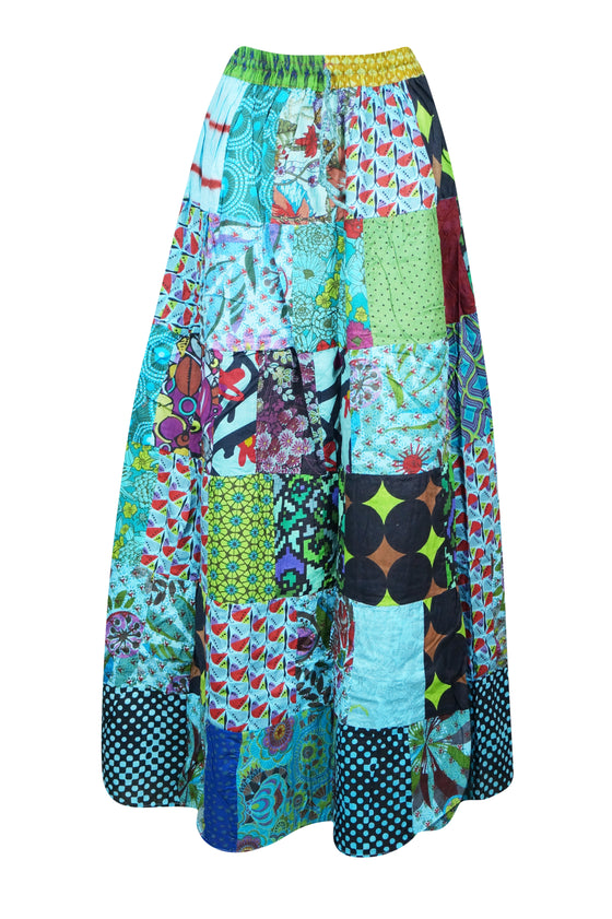 Handmade Light Sea Green Patchwork Boho Maxi Skirt – Vibrant & Free-Spirited S/M/L