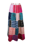 Womens Beach Maxi Skirt Pink Blue Patchwork Boho Hippie Travel Skirts S/M