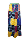 Womens Beach Maxi Skirt Blue, Yellow Patchwork Skirts Hippie Skirts S/M