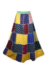 Womens Beach Maxi Skirt Blue, Yellow Patchwork Skirts Hippie Skirts S/M