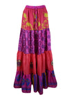 Womens Hot Pink Floral Beach Long Skirt Patchwork Boho Skirts S/M