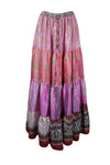 Womens Pink, Purple Floral Beach Maxi Skirt Patchwork Boho Skirts S/M