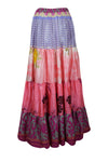 Womens Rouge Pink Floral Beach Long Skirt Patchwork Boho Skirts S/M