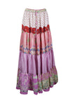 Womens Pink, Purple Floral Beach Maxi Skirt Patchwork Travel Skirts S/M