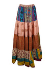 Womens  Peach Multi Beach Long Skirt Patchwork Boho Skirts S/M