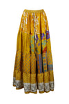 Womens Medallion Yellow  Beach Maxi Skirt Patchwork Boho Skirts S/M