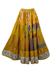 Womens Medallion Yellow  Beach Maxi Skirt Patchwork Boho Skirts S/M