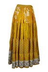 Womens Medallion Yellow  Beach Maxi Skirt Patchwork Boho Skirts S/M