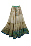 Womens Beige Green Beach Maxi Skirt Patchwork Boho Skirts S/M