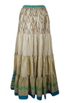 Womens Beige Green Beach Maxi Skirt Patchwork Boho Skirts S/M