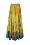 Womens Canary Yellow Beach Maxi Skirt Patchwork Boho Skirts S/M