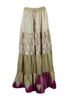 Womens Beige Purple Beach Maxi Skirt Patchwork Boho Skirts S/M