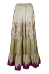 Womens Beige Purple Beach Maxi Skirt Patchwork Boho Skirts S/M