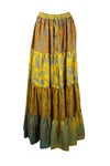 Womens Medallion Yellow Beach Maxi Skirt Patchwork Boho Skirts S/M