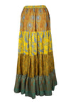 Womens Medallion Yellow Beach Maxi Skirt Patchwork Boho Skirts S/M