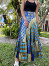 Bohemian Sapphire Blue Floral Beach Maxi Skirt Stylish Boho Skirt Dress S/M