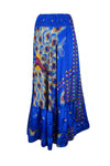 Womens Sapphire Blue Floral Beach Maxi Skirt Tiered Ruffle Boho Skirt ML