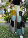 Womens Beach Maxi Skirt Blue Patchwork Skirts Hippie Skirts S/M