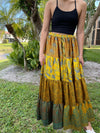 Womens Medallion Yellow Beach Maxi Skirt Patchwork Boho Skirts S/M