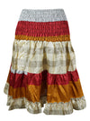 Women Boho Chic Skirt Red White Beach Recycle Silk Stylish Skirts S/M