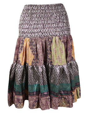 Womens Summer Ruched Skirt Purple  Beach Recycle Silk Skirts S/M