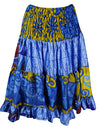 Womens Summer Ruched Skirt Steel Blue Beach Recycle Silk Skirts S/M