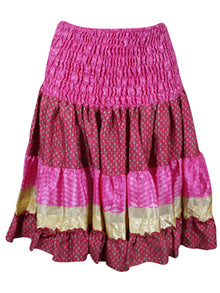  Women Boho Chic Skirt Pink Beach Recycle Silk Stylish Skirts S/M