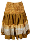 Womens Summer Ruched Skirt Peach, Brown Beach Recycle Silk Skirts S/M