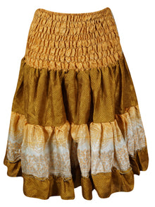  Womens Summer Ruched Skirt Peach, Brown Beach Recycle Silk Skirts S/M