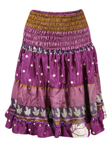  Womens Summer Ruched Skirt Violet Beach Recycle Silk Skirts S/M