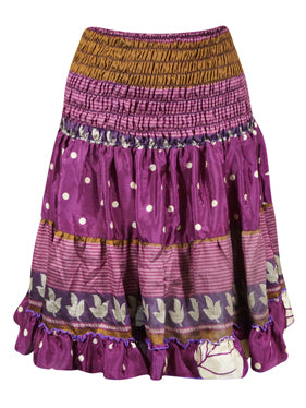 Womens Summer Ruched Skirt Violet Beach Recycle Silk Skirts S/M