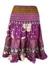 Womens Summer Ruched Skirt Violet Beach Recycle Silk Skirts S/M