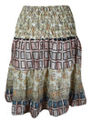 Womens Summer Ruched Skirt Beige  Beach Recycle Silk Skirts S/M