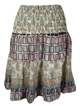 Womens Summer Ruched Skirt Beige  Beach Recycle Silk Skirts S/M