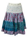 Summer Ruched Skirt Purple, Blue Floral Beach Recycle Silk Skirts S/M