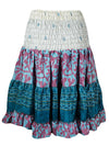 Summer Ruched Skirt Purple, Blue Floral Beach Recycle Silk Skirts S/M