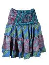 Womens Summer Ruched Skirt Tufts Blue Floral Beach Recycle Silk Skirts S/M